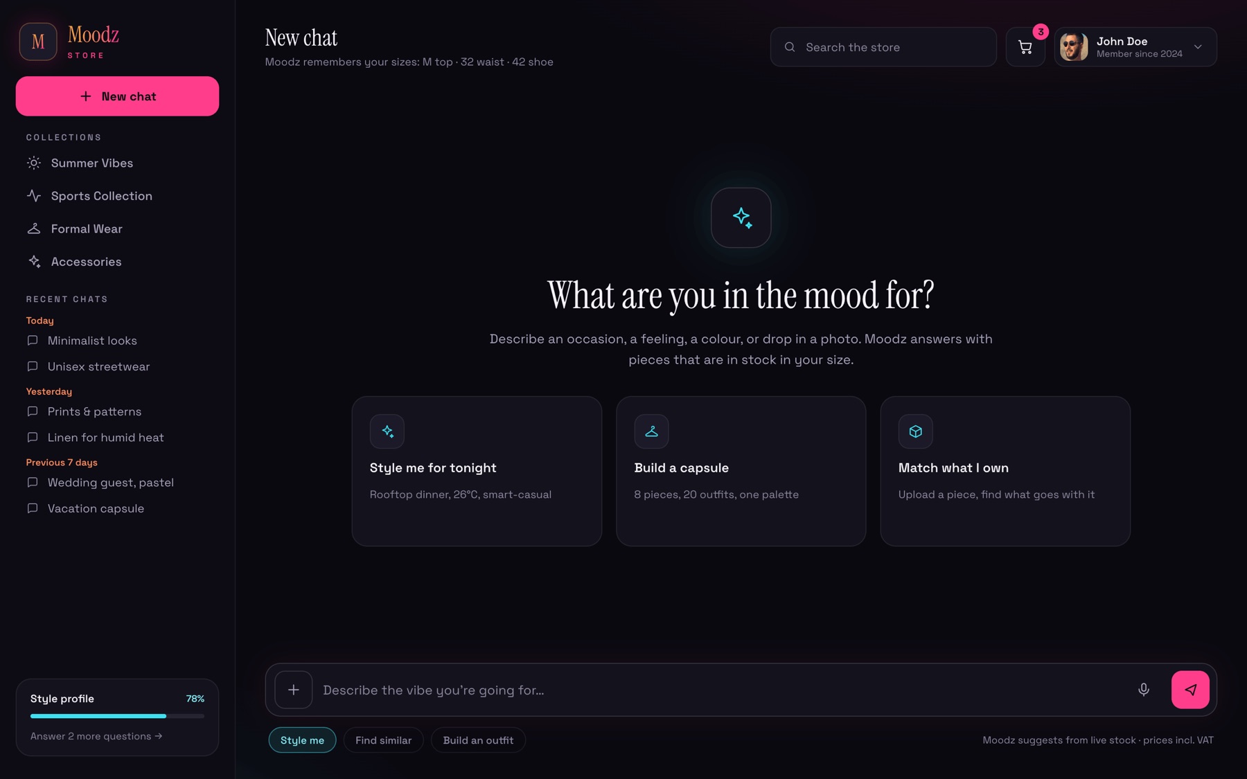Moods desktop — New chat
