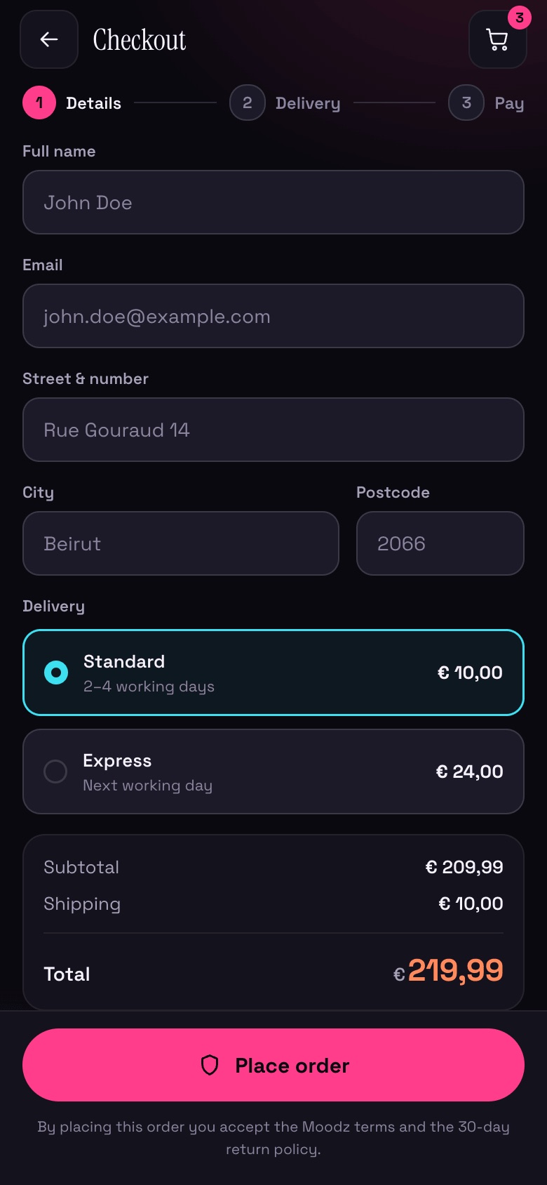 Moods mobile — Checkout