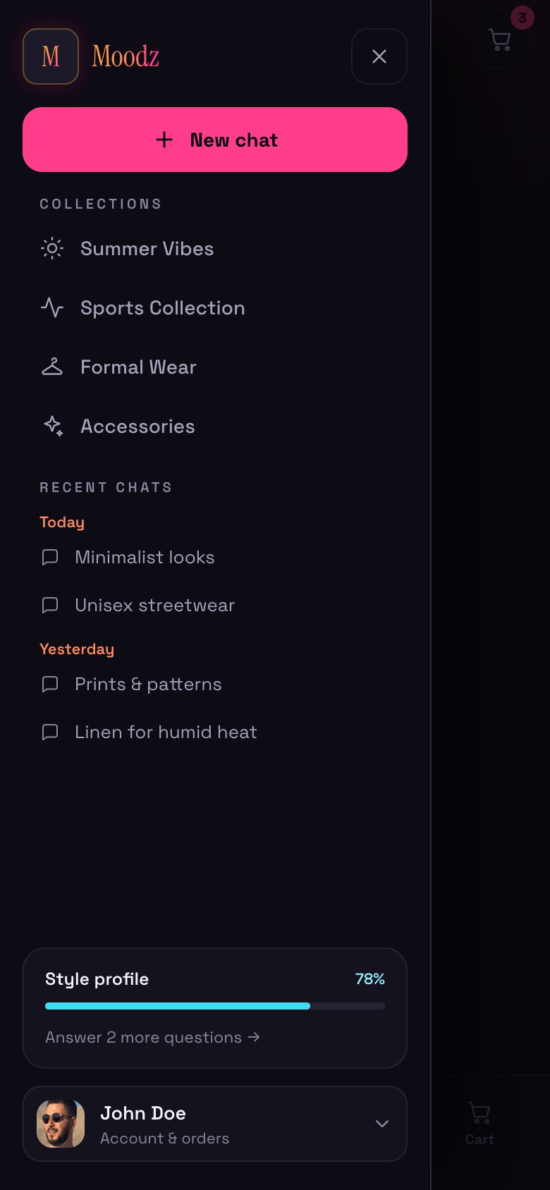 Moods mobile — Menu